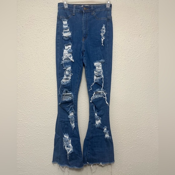 Aphrodite Denim - Aphrodite Blue Flare Distressed Jeans